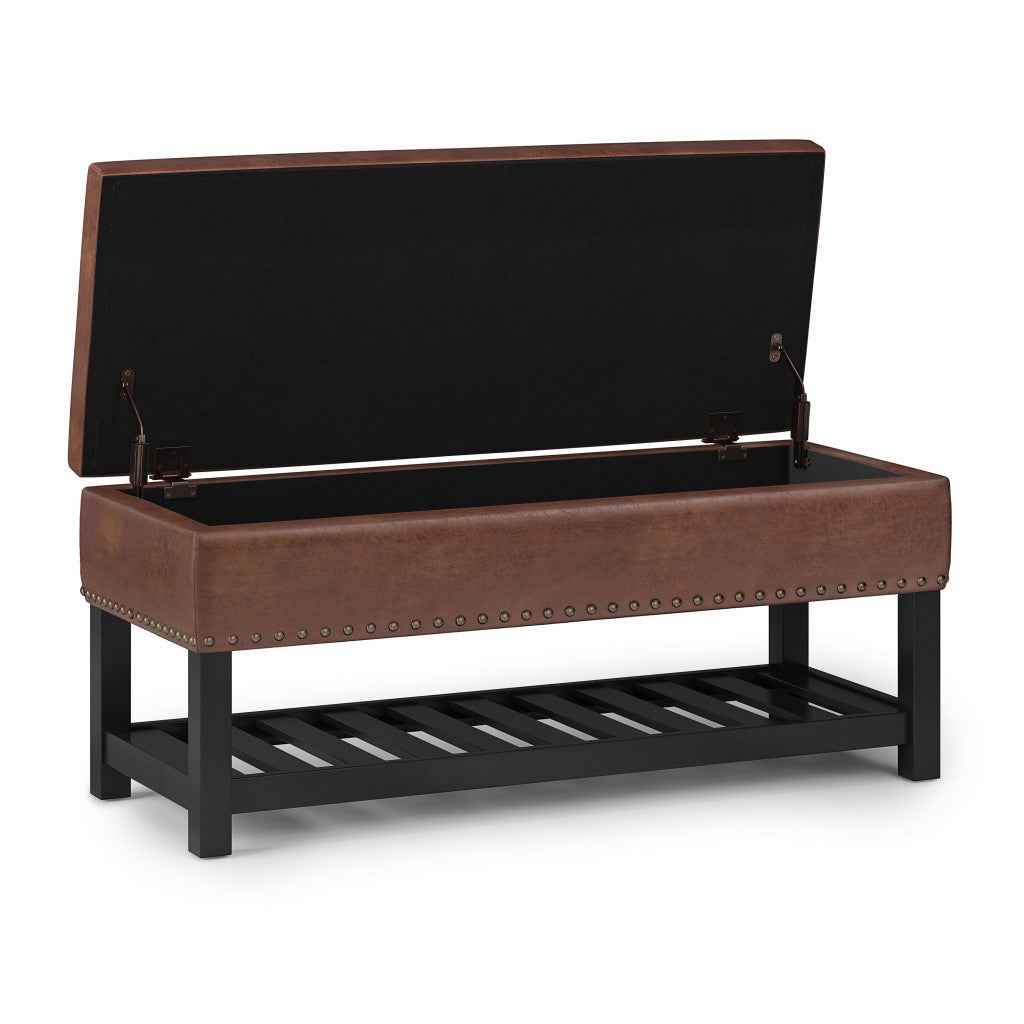 44" Brown and Espresso Leather Ottoman With Storage