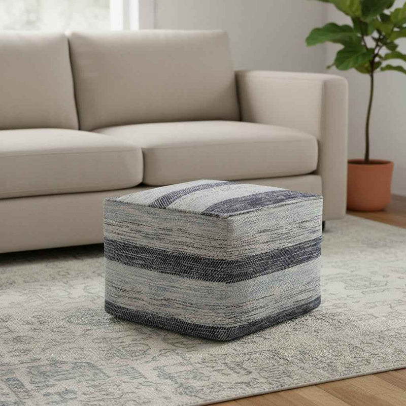18" Blue Cotton Pouf Ottoman