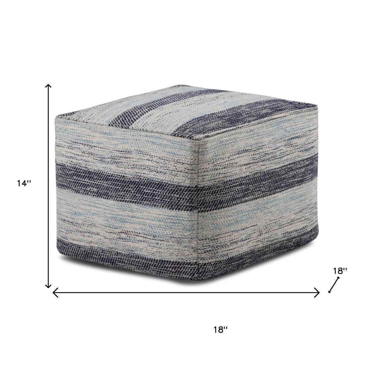 18" Blue Cotton Pouf Ottoman