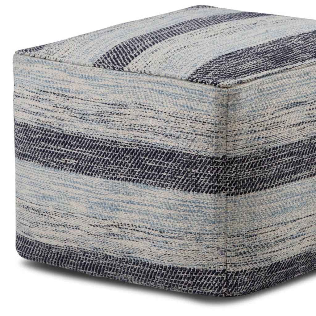 18" Blue Cotton Pouf Ottoman