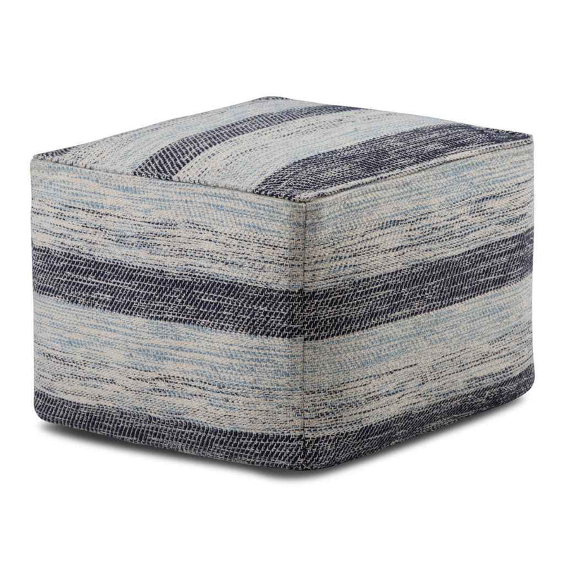 18" Blue Cotton Pouf Ottoman