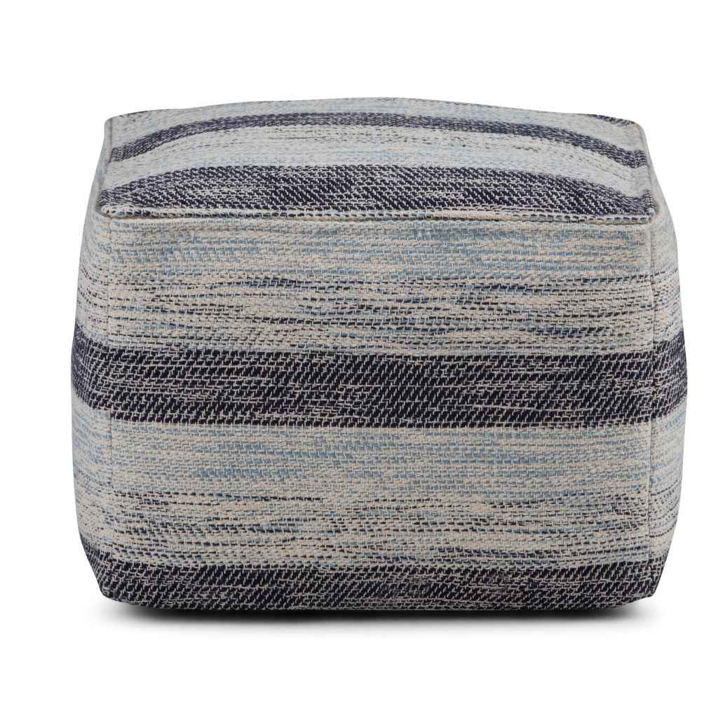 18" Blue Cotton Pouf Ottoman