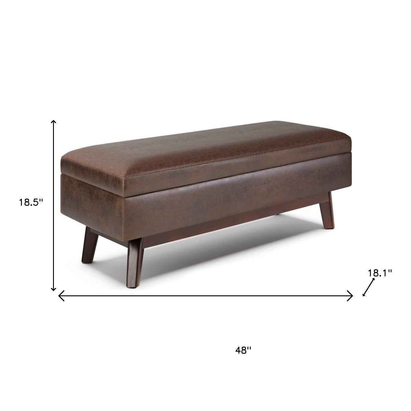 48" Brown Leather Cocktail Ottoman With Storage