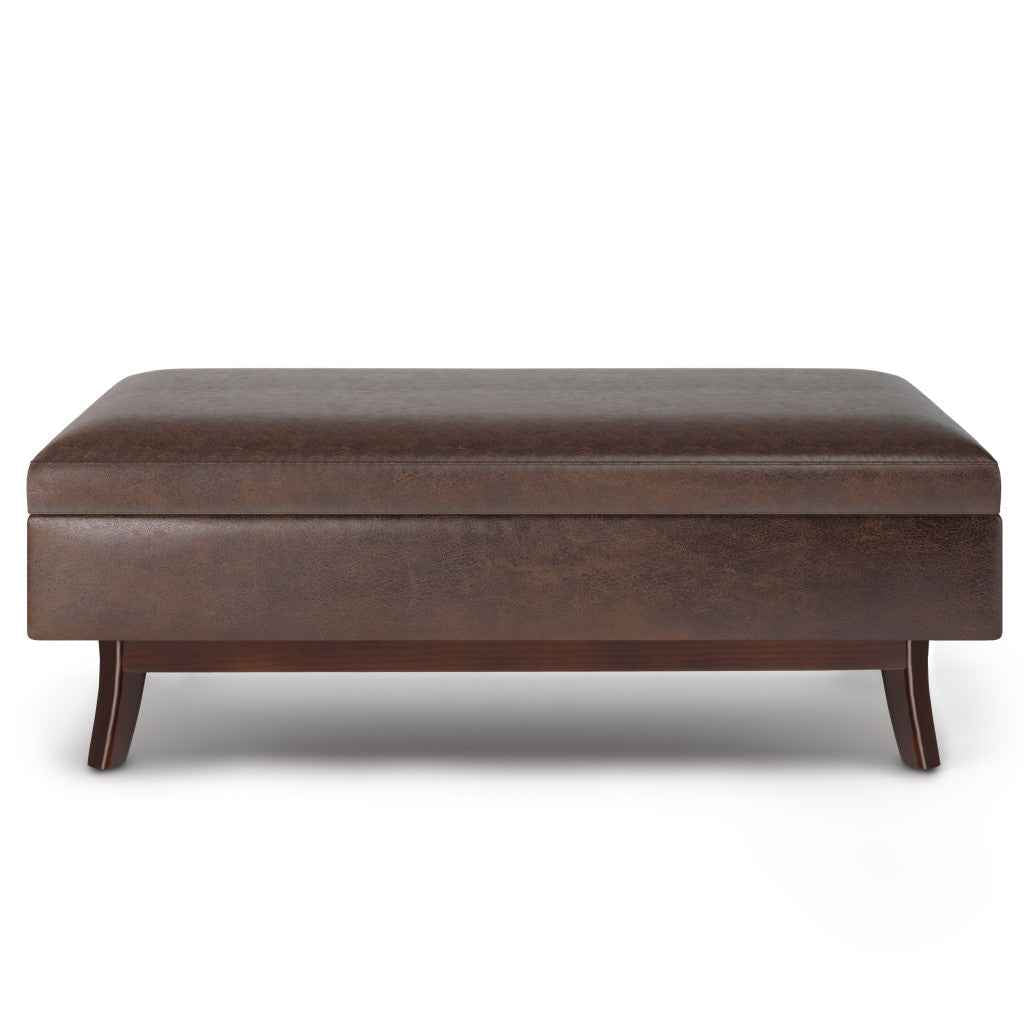 48" Brown Leather Cocktail Ottoman With Storage