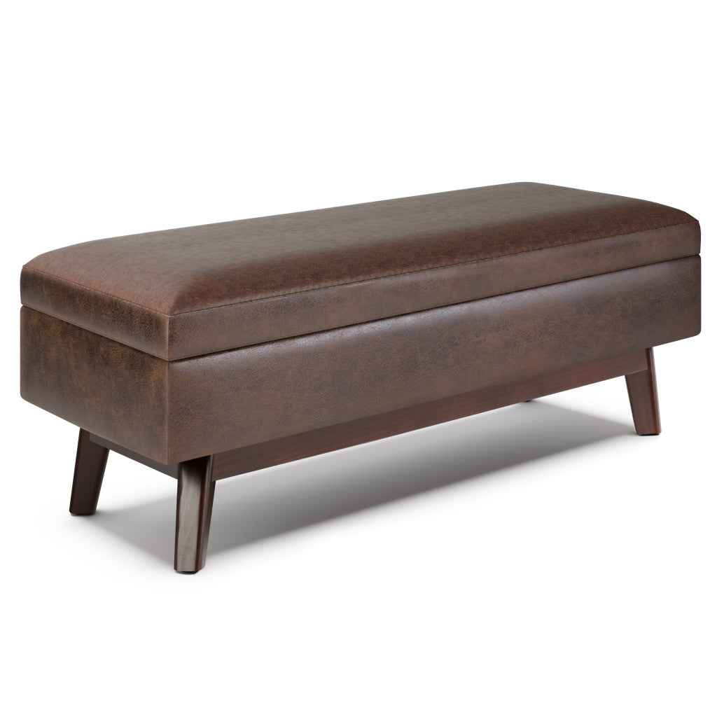 48" Brown Leather Cocktail Ottoman With Storage