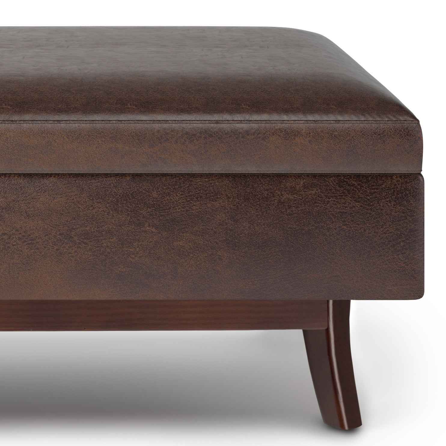 48" Brown Leather Cocktail Ottoman With Storage