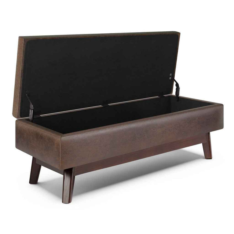 48" Brown Leather Cocktail Ottoman With Storage