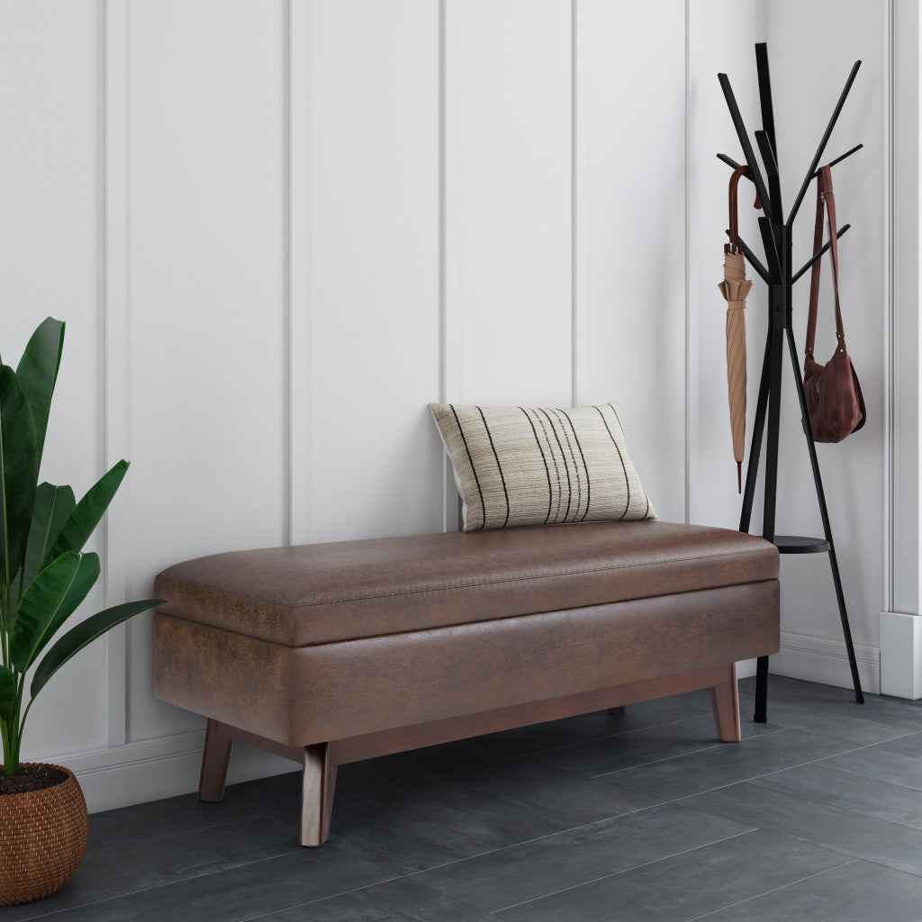 48" Brown Leather Cocktail Ottoman With Storage