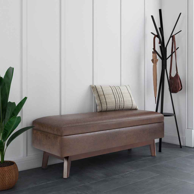 48" Brown Leather Cocktail Ottoman With Storage