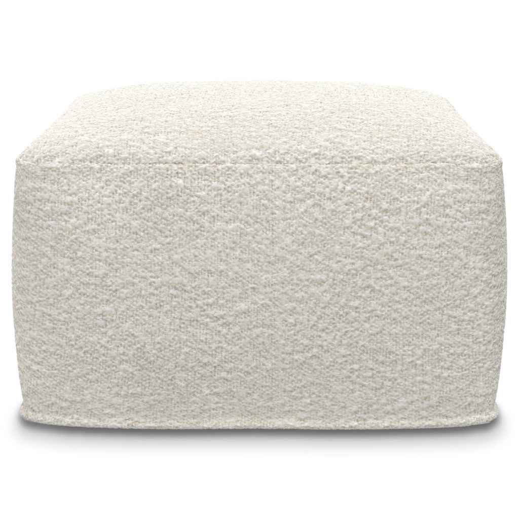 24" Off White Fabric Pouf Ottoman
