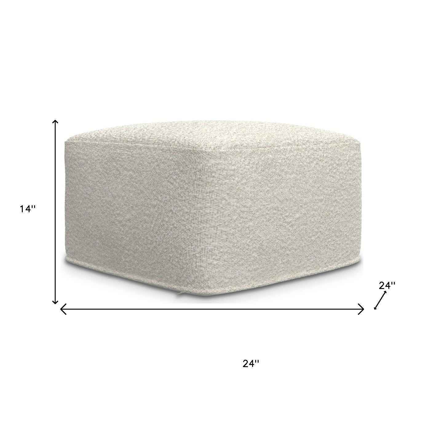 24" Off White Fabric Pouf Ottoman