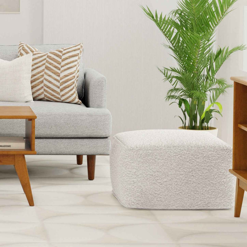 24" Off White Fabric Pouf Ottoman