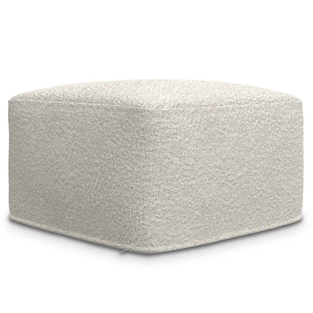 24" Off White Fabric Pouf Ottoman