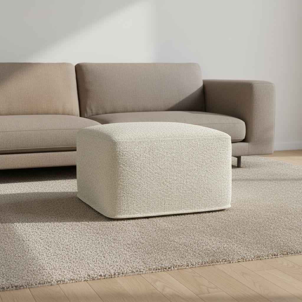 24" Off White Fabric Pouf Ottoman