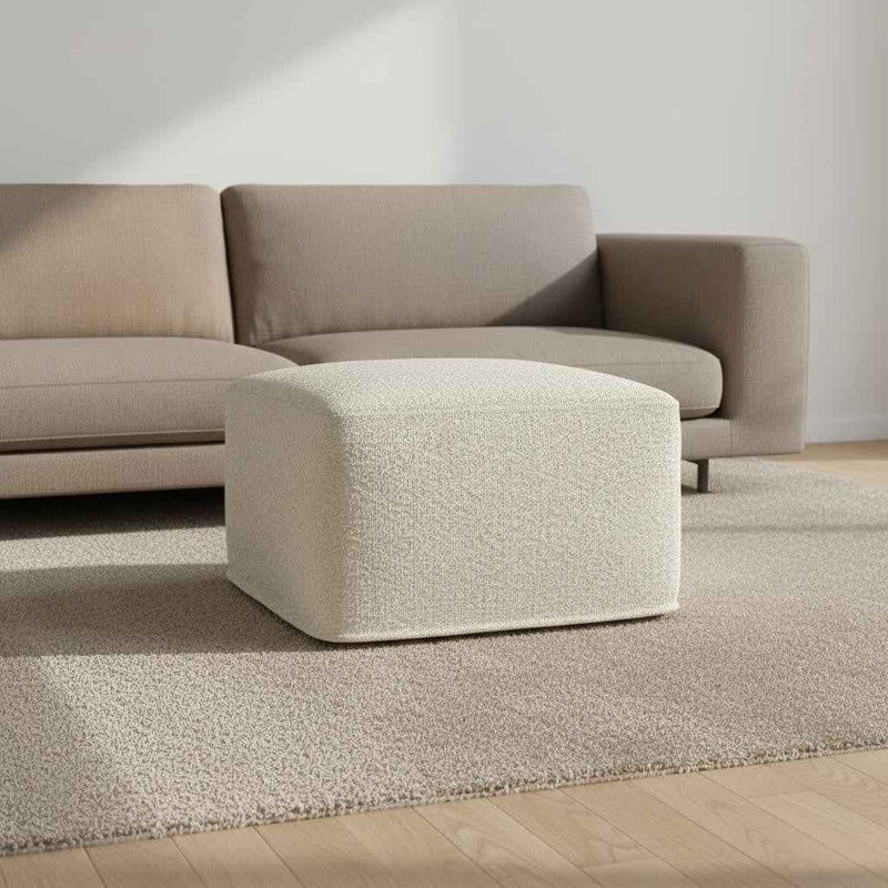 24" Off White Fabric Pouf Ottoman