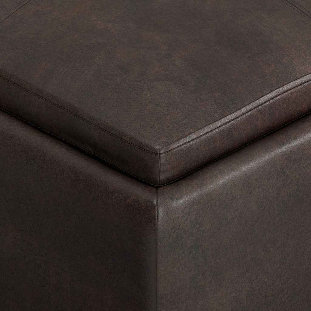 35" Brown and Black Leather Cocktail Ottoman With Storage