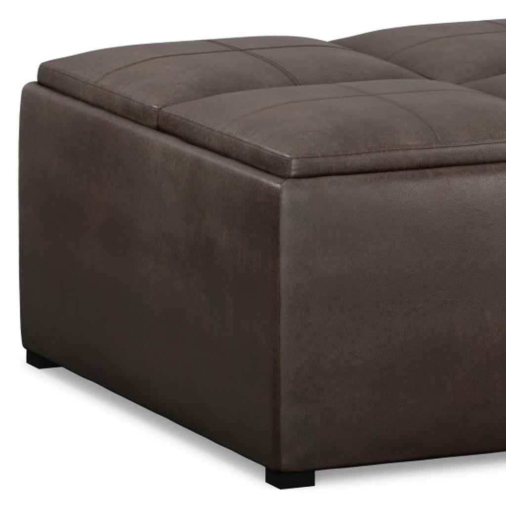 35" Brown and Black Leather Cocktail Ottoman With Storage