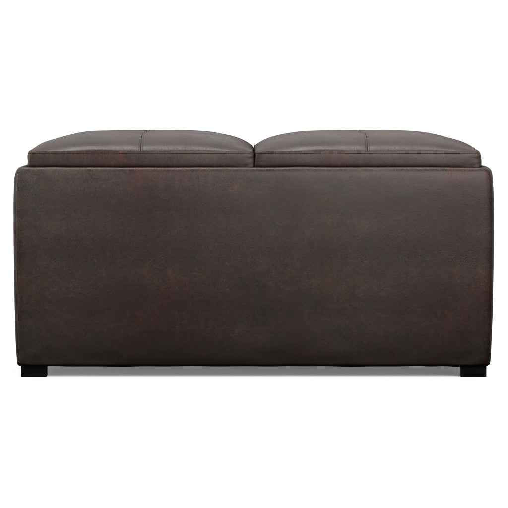 35" Brown and Black Leather Cocktail Ottoman With Storage