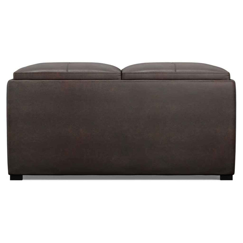 35" Brown and Black Leather Cocktail Ottoman With Storage