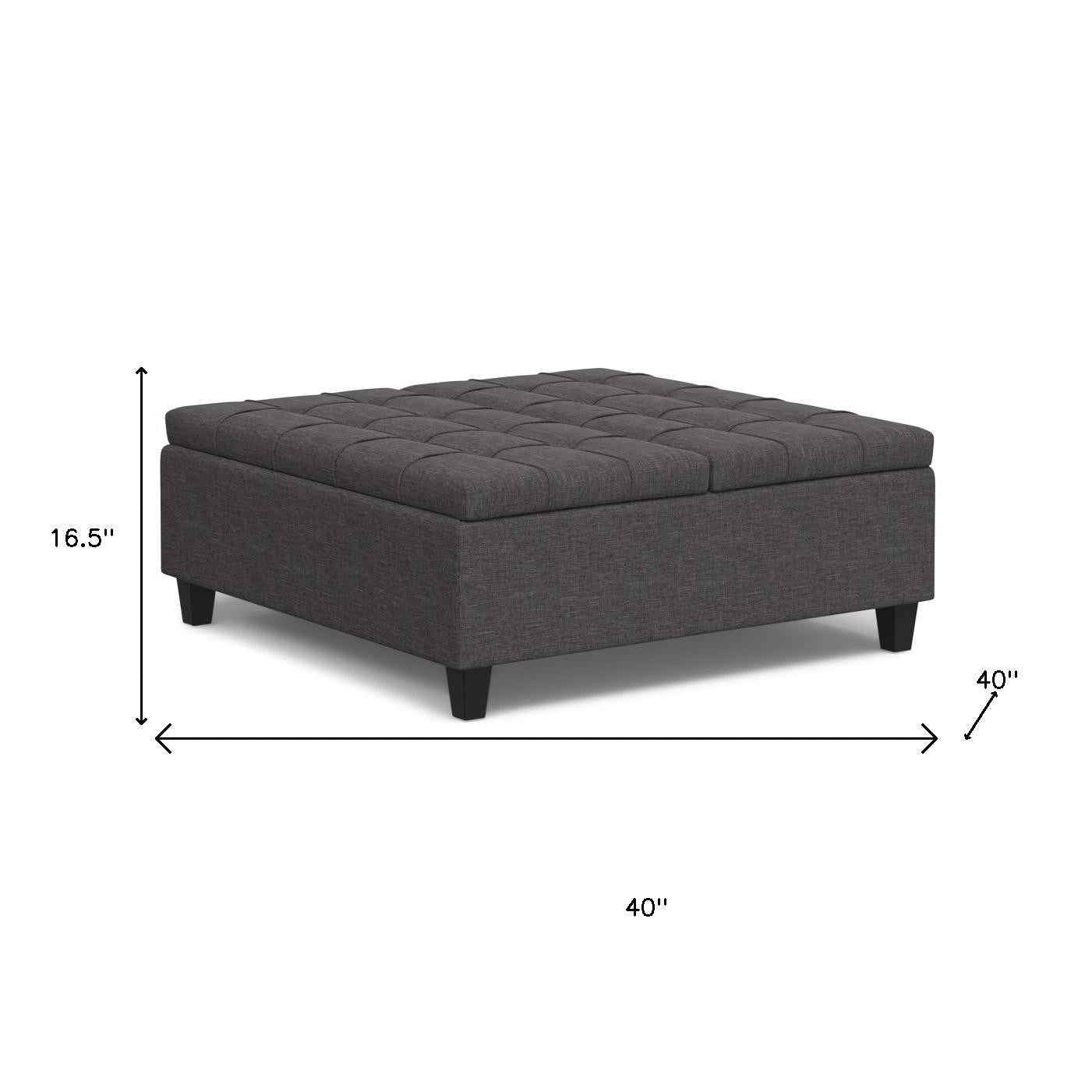 40" Gray and Brown Fabric Cocktail Ottoman With Storage