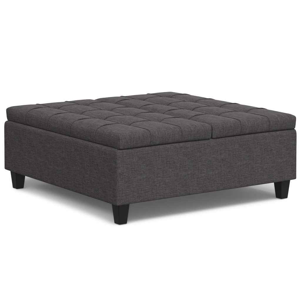 40" Gray and Brown Fabric Cocktail Ottoman With Storage