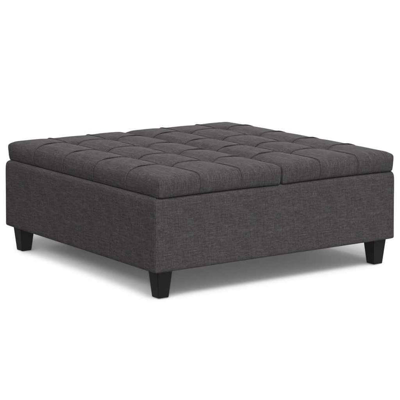 40" Gray and Brown Fabric Cocktail Ottoman With Storage