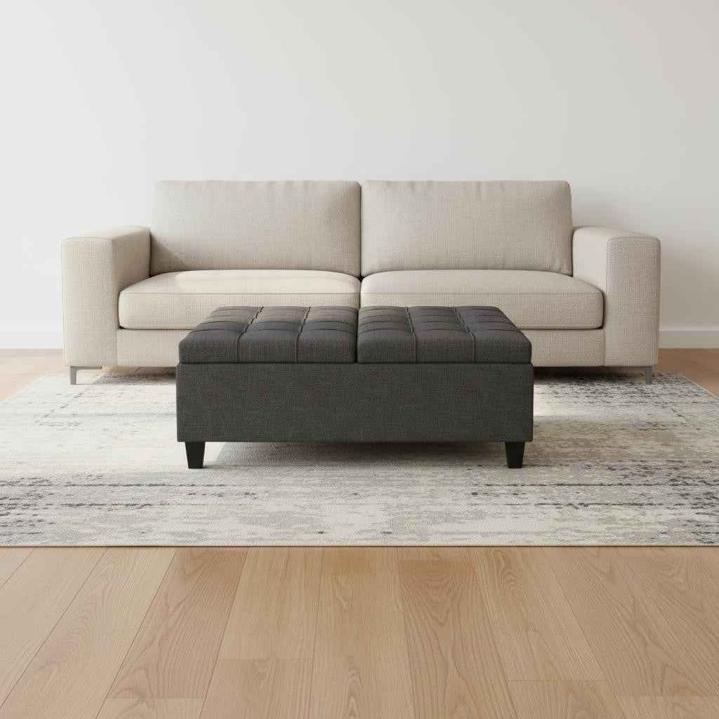 40" Gray and Brown Fabric Cocktail Ottoman With Storage