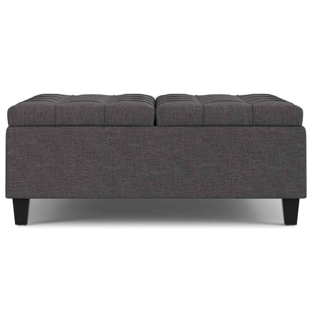 40" Gray and Brown Fabric Cocktail Ottoman With Storage