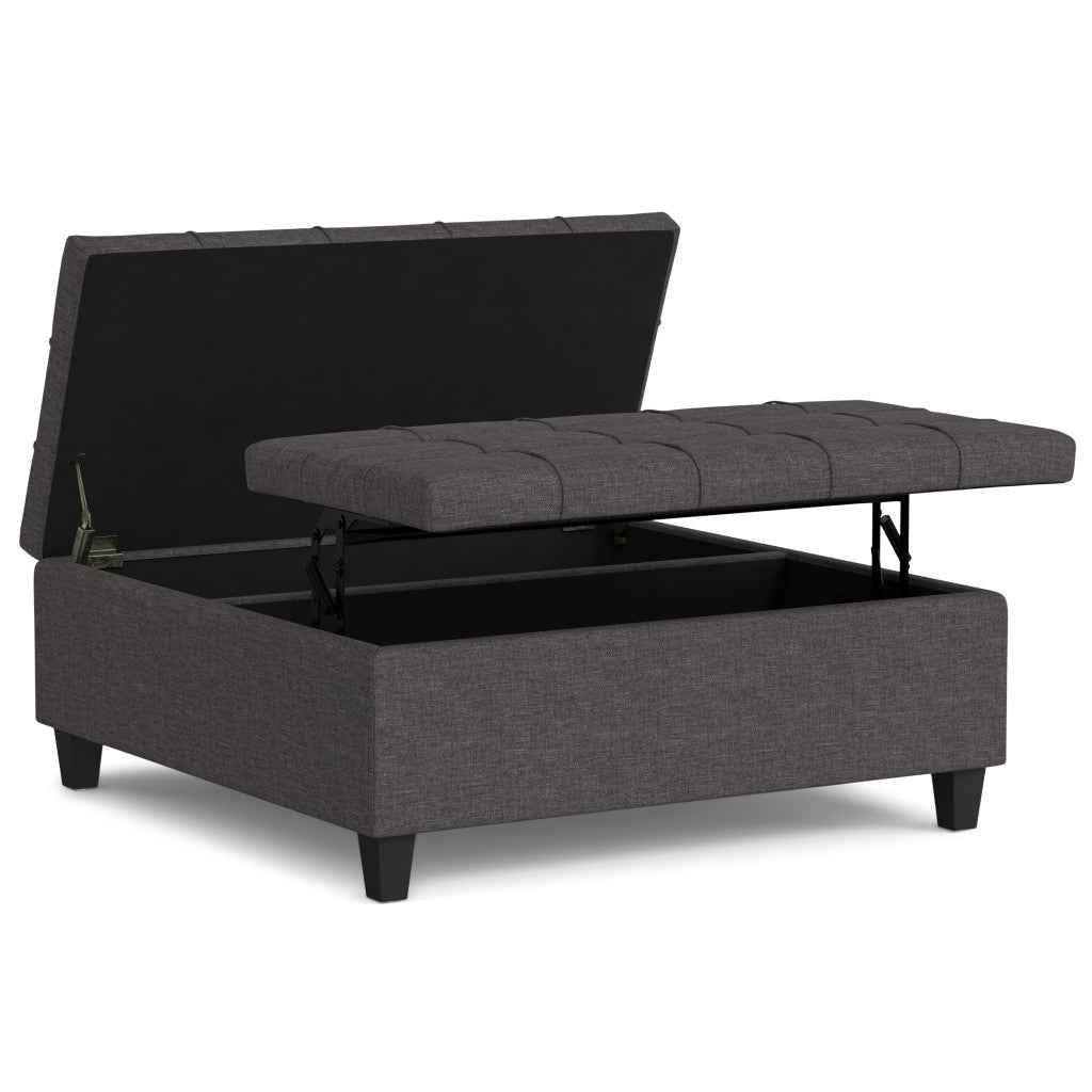 40" Gray and Brown Fabric Cocktail Ottoman With Storage