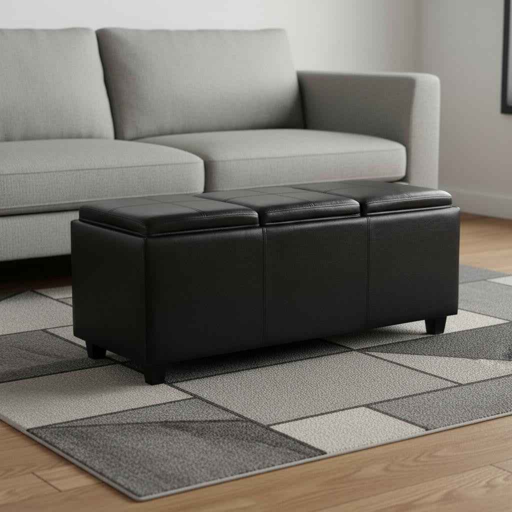 42" Dark Brown and Black Upholstery Storage Ottoman