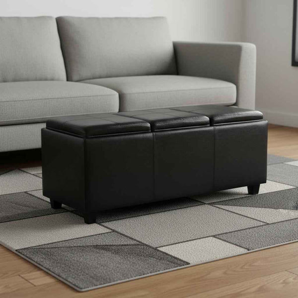 42" Dark Brown and Black Upholstery Storage Ottoman