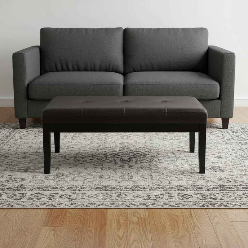 41" Black and Espresso Leather Ottoman