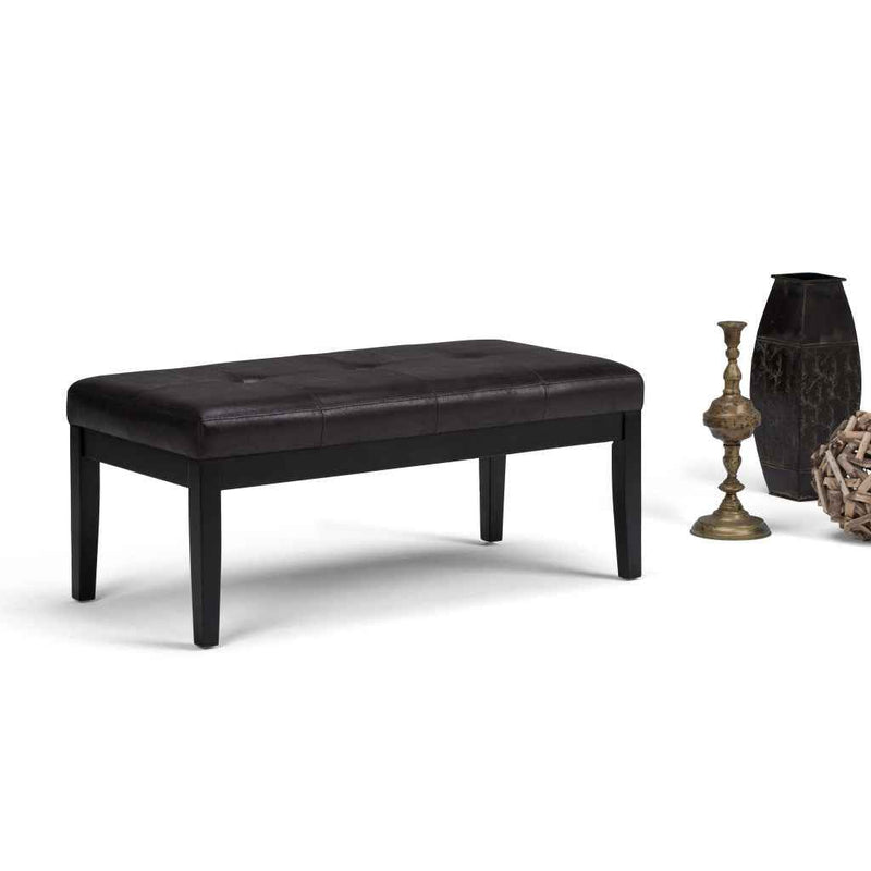 41" Black and Espresso Leather Ottoman