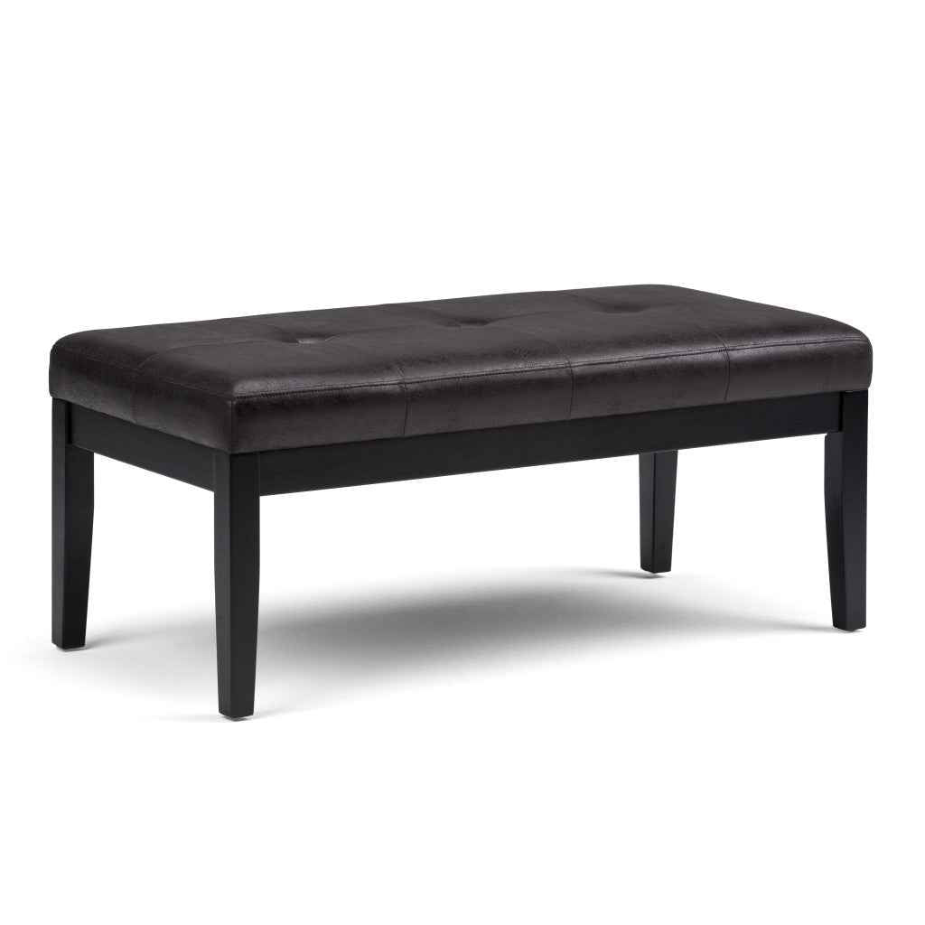 41" Black and Espresso Leather Ottoman