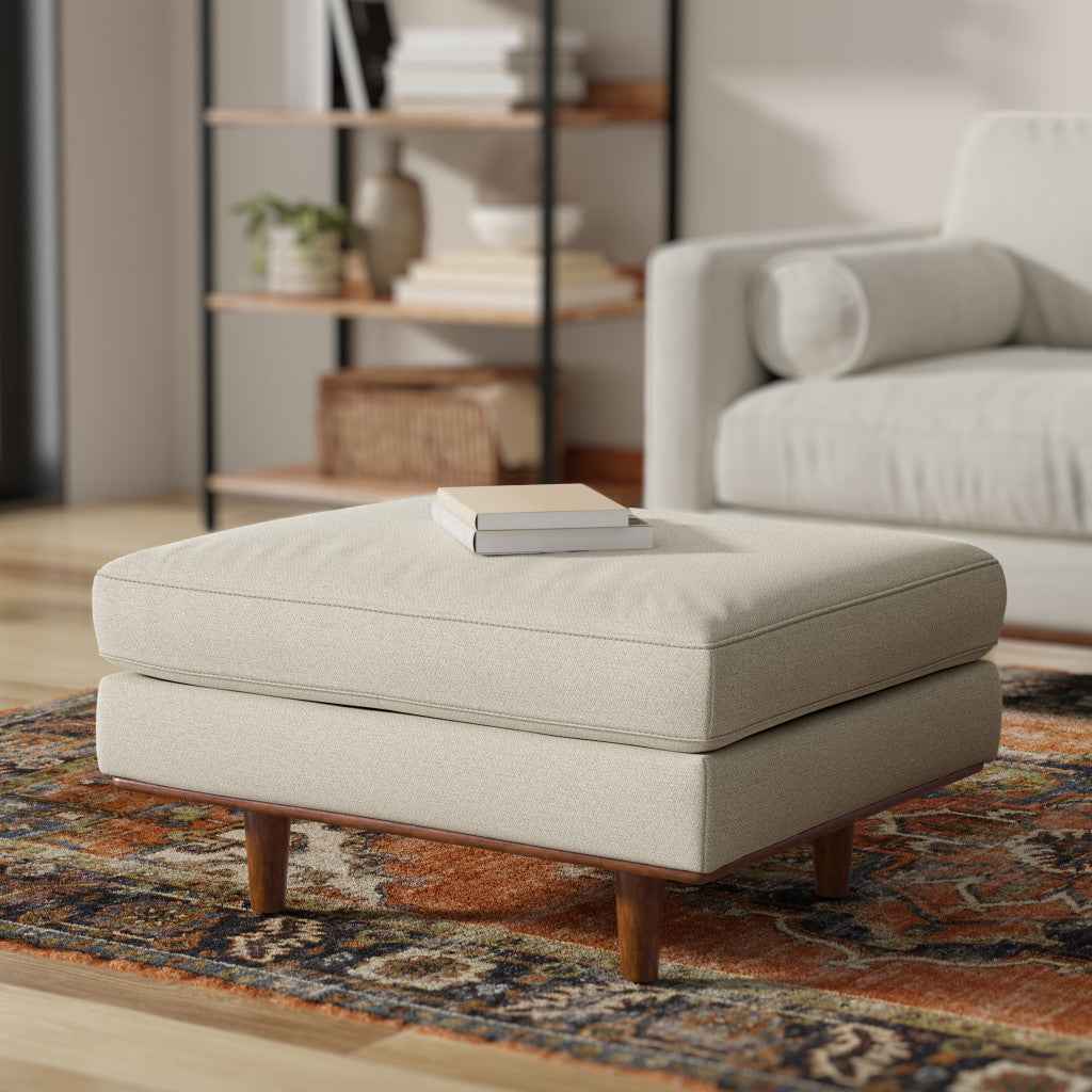 33" Cream and Brown Fabric Cocktail Ottoman