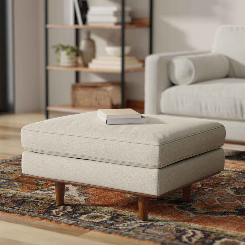 33" Cream and Brown Fabric Cocktail Ottoman