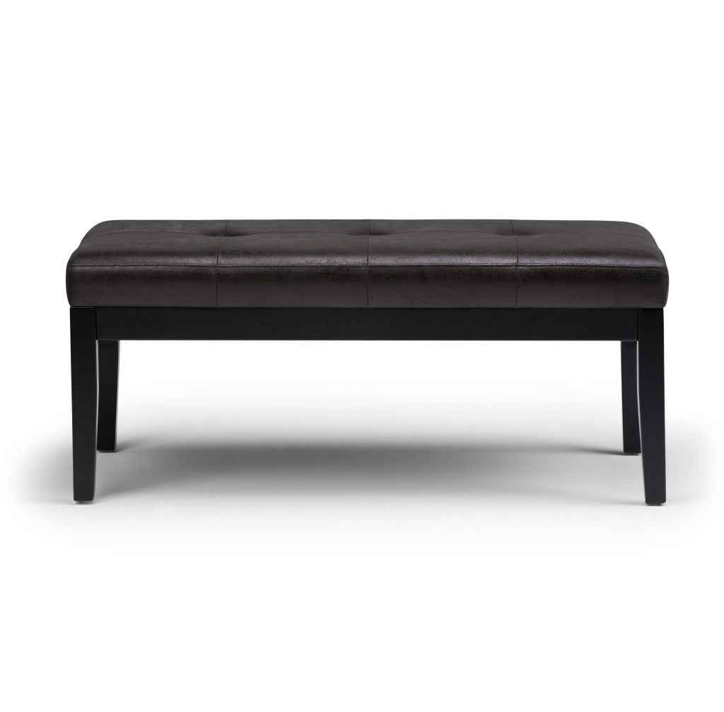 41" Black and Espresso Leather Ottoman