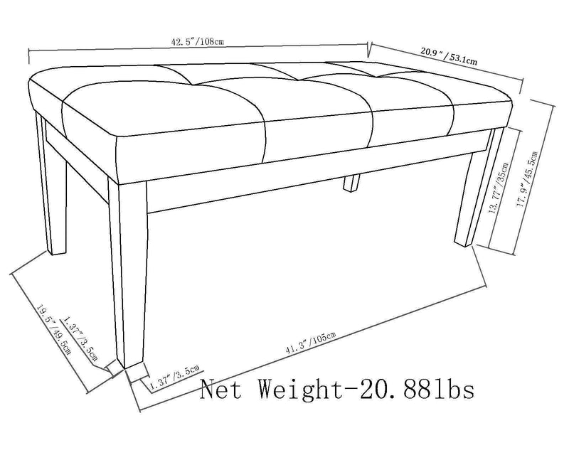41" Black and Espresso Leather Ottoman