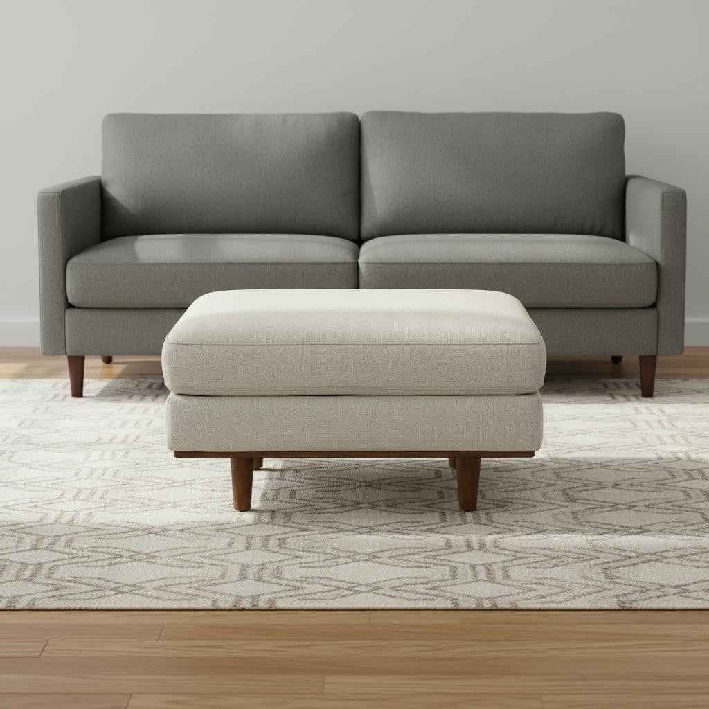 33" Cream and Brown Fabric Cocktail Ottoman