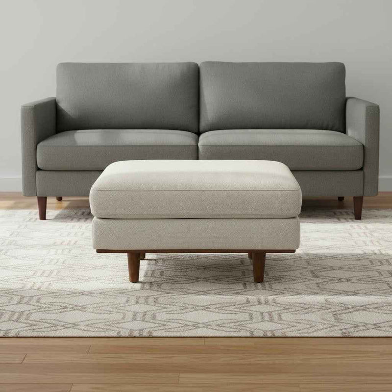 33" Cream and Brown Fabric Cocktail Ottoman