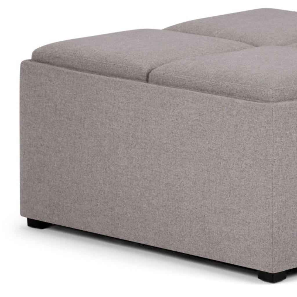 35" Gray and Dark Brown Fabric Cocktail Ottoman With Storage