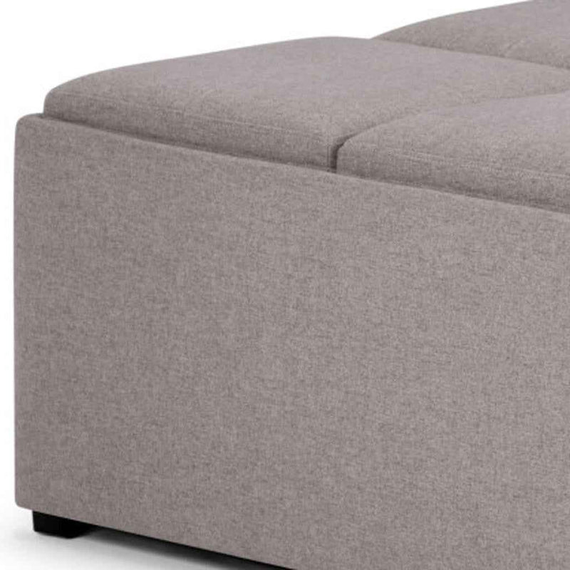 35" Gray and Dark Brown Fabric Cocktail Ottoman With Storage