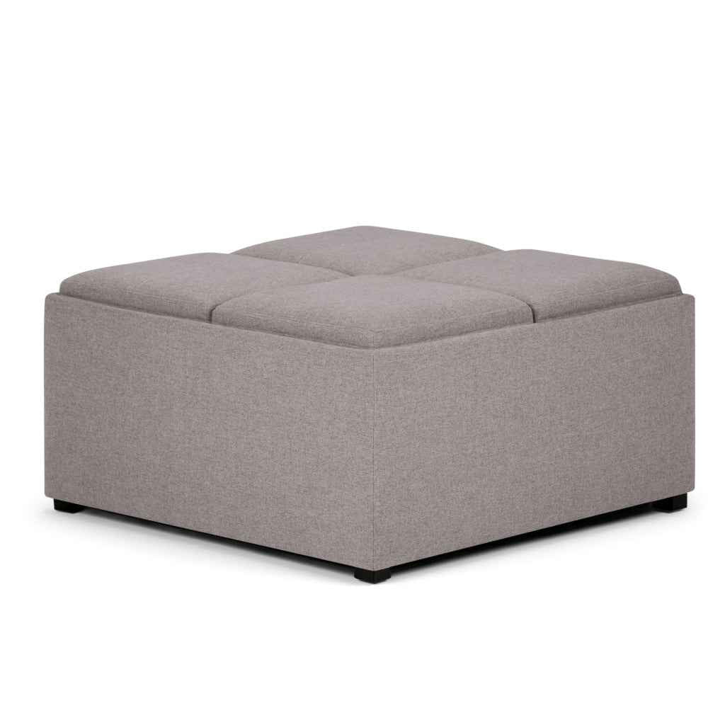 35" Gray and Dark Brown Fabric Cocktail Ottoman With Storage