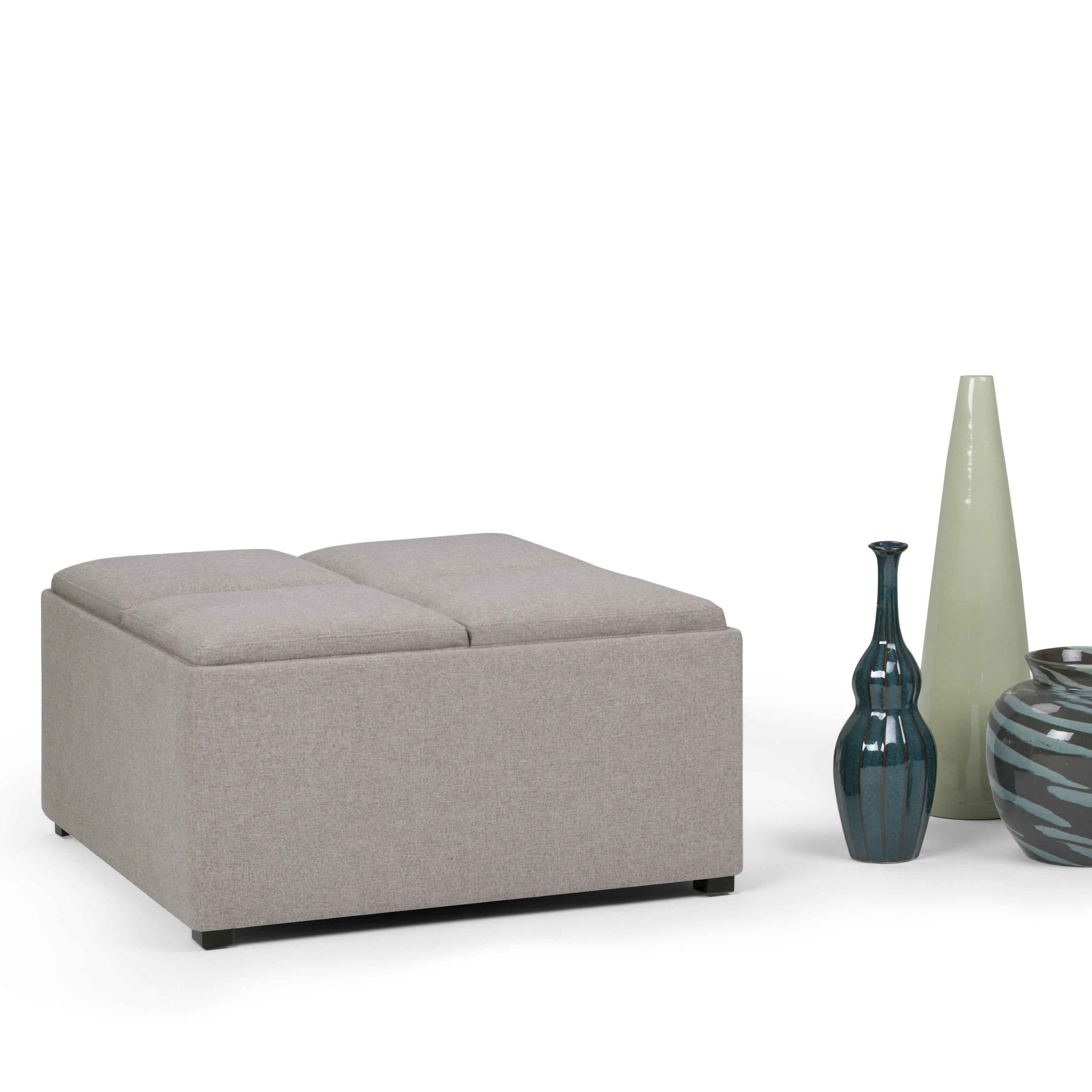 35" Gray and Dark Brown Fabric Cocktail Ottoman With Storage