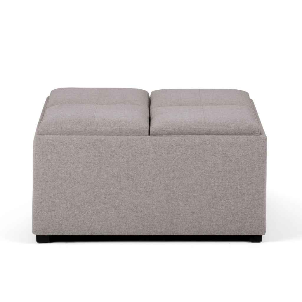 35" Gray and Dark Brown Fabric Cocktail Ottoman With Storage