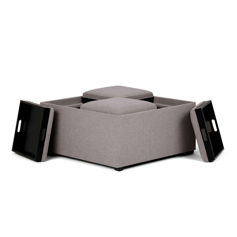 35" Gray and Dark Brown Fabric Cocktail Ottoman With Storage