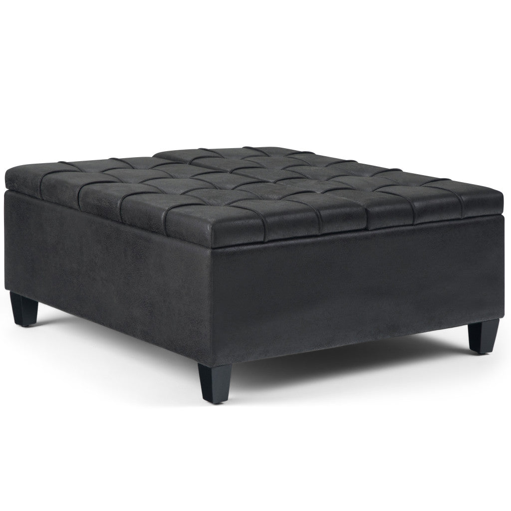 36" Black and Espresso Leather Cocktail Ottoman With Storage Default Title