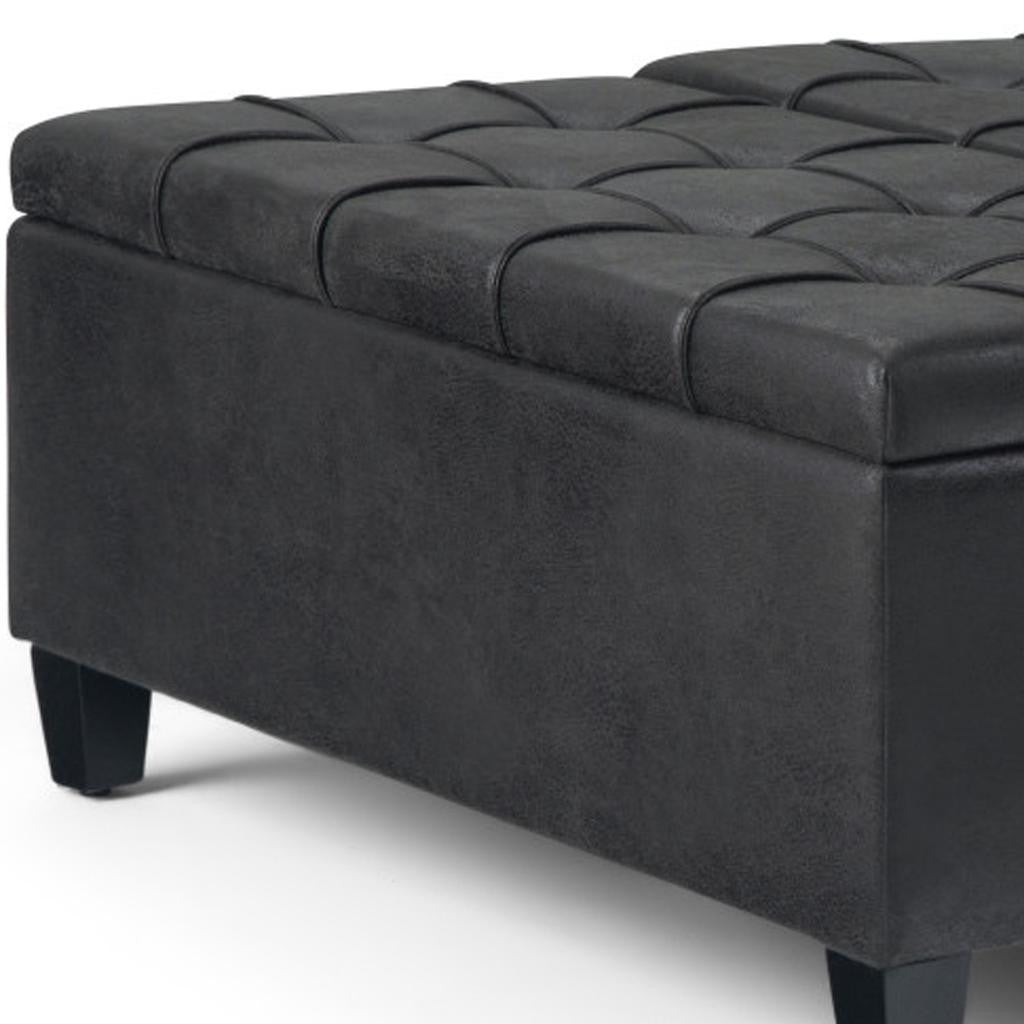 36" Black and Espresso Leather Cocktail Ottoman With Storage