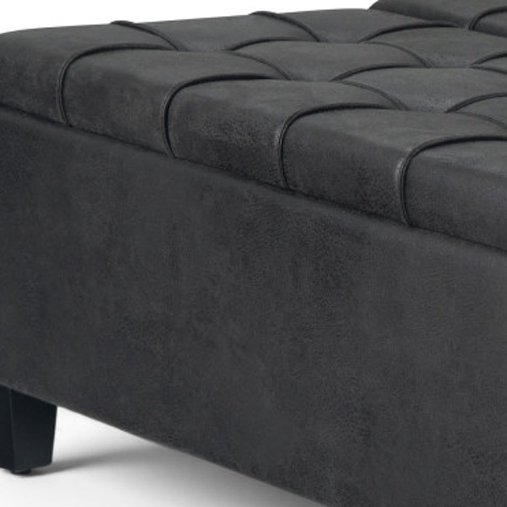 36" Black and Espresso Leather Cocktail Ottoman With Storage