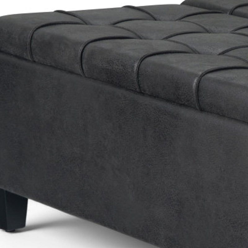36" Black and Espresso Leather Cocktail Ottoman With Storage